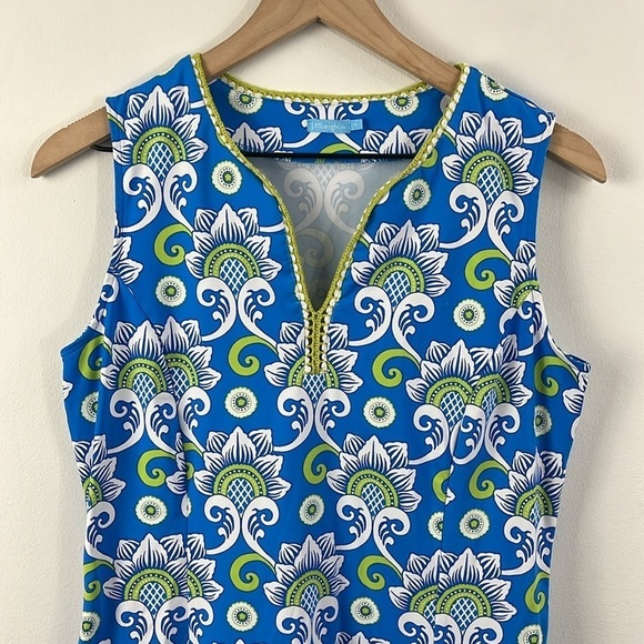 J. McLaughlin Catalina Cloth Blue Green Crochet Floral Sleeveless Dress Womens M - Picture 4 of 13